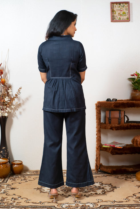 NAVY BLUE COORD SET WITH NECK PIECE